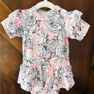 NWT floral ruffle, bamboo bodysuit twirl dress with snaps on shoulder